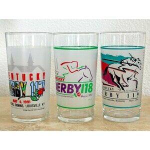 Vintage Kentucky Derby Glasses Set 117 118 119 (1991-1993) Churchill Downs Horse
